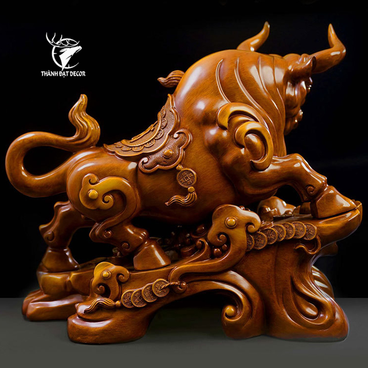 Tượng Trâu Tài Lộc Bột Đá Sơn Giả Gỗ Decor Phong Thủy Quà Tặng Tân Gia Khai Trương Sinh Nhật Để Bàn