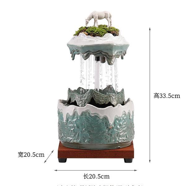 Thác Nước Mini Phong Thủy Gốm Sứ Có Cây Thật Tạo Sương Decor Phòng Khách quà tặng tân gia khai trương