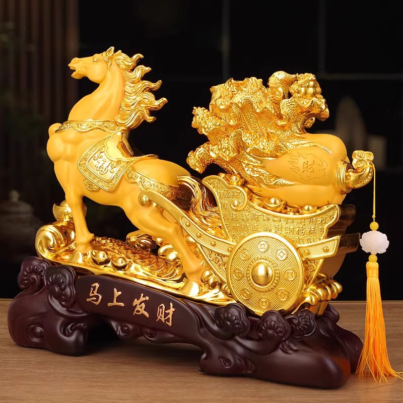 Tượng Ngựa Kéo Xe Bắp Cải 32x10x27cm Châu Báu Kim Sa Cát Vàng – Mã Thượng Phát Tài , Quà Tặng Tuổi Ngọ