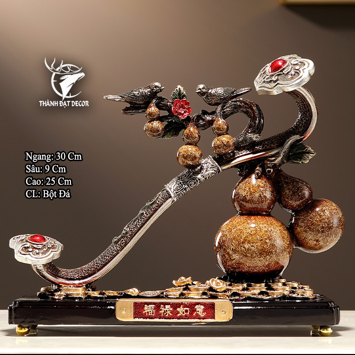 Tượng Ngũ Hồ Lô Trượng Như ý 30x9x25cm, Phong Thủy, Quà Tặng Decor Tân Gia Khai Trương Sinh Nhật.