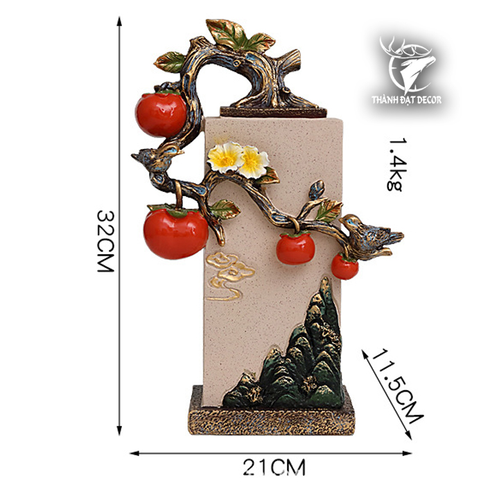 Tượng Cành Hồng Phong Thủy Bám Trụ Đá 21x12x32cm, Quà Tặng Tân Gia Khai Trương Sinh Nhật, Decor Nhà