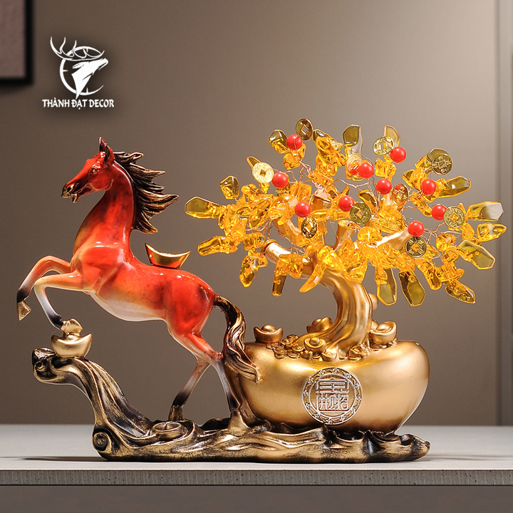 Tượng Ngựa Kéo Cây Tiền Vàng Phong Thủy Trang Trí Nhà Cửa Quà Tặng Tân Gia Khai Trương Sinh Nhật