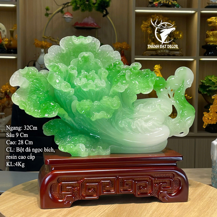 Tượng Bắp Cải Ngọc Bích Phú Quý 32x9x28cm – Trang Trí Sang Trọng, Biểu Tượng Tài Lộc Và Sung Túc