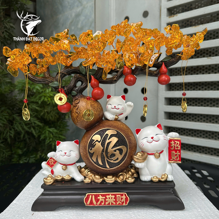 Tượng Mèo Thần Tài Hồ Lô Cây Tiền – Quà Tặng Trang Trí Nhà Cửa, Bàn Làm Việc Phong Thủy Chiêu Lộc