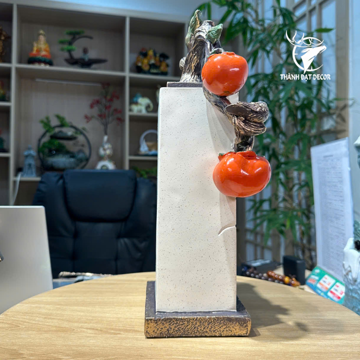 Tượng Cành Hồng Phong Thủy Bám Trụ Đá 21x12x32cm, Quà Tặng Tân Gia Khai Trương Sinh Nhật, Decor Nhà