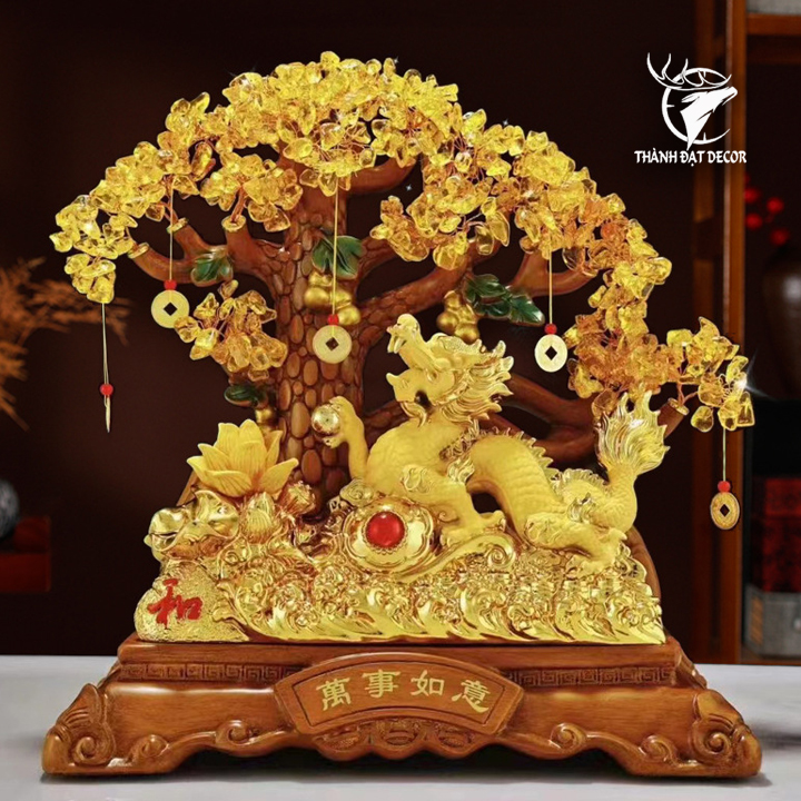 Tượng Phong Thủy Rồng Mèo Cây Tài Lộc, Tượng Decor Trang Trí Nhà Cửa Quà Tặng Tân Gia Khai Trương Sinh Nhật Ý Nghĩa