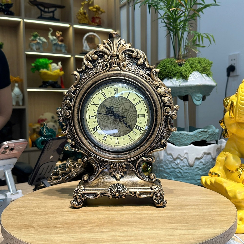 Đồng hồ để bàn trang trí phong cách châu Âu Cổ Điển, Quà tặng tân gia khai trương sinh nhật decor
