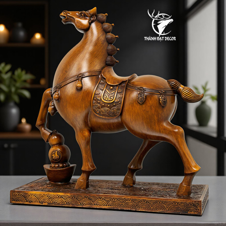 Tượng Ngựa Mã Đáo Thành Công Bột Đá Sơn Giả Gỗ – Trang Trí Phong Thủy Quà Tặng Tân Gia Khai Trương Sinh Nhật