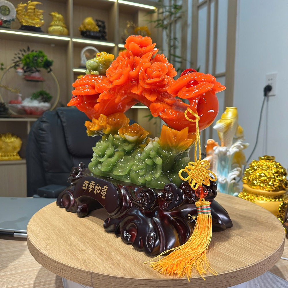 Tượng Trượng Như Ý Tứ Quý Phong Thủy 33x17x30Cm Decor Trang Trí Phòng Khách Quà Tặng Khai Trương