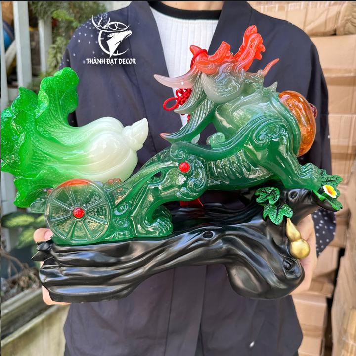 Tượng Tỳ Hưu kéo bắp cải phong thủy 36x13x29cm, Trấn trạch chiêu tài quà tặng tân gia khai trương.