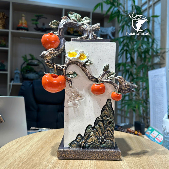 Tượng Cành Hồng Phong Thủy Bám Trụ Đá 21x12x32cm, Quà Tặng Tân Gia Khai Trương Sinh Nhật, Decor Nhà