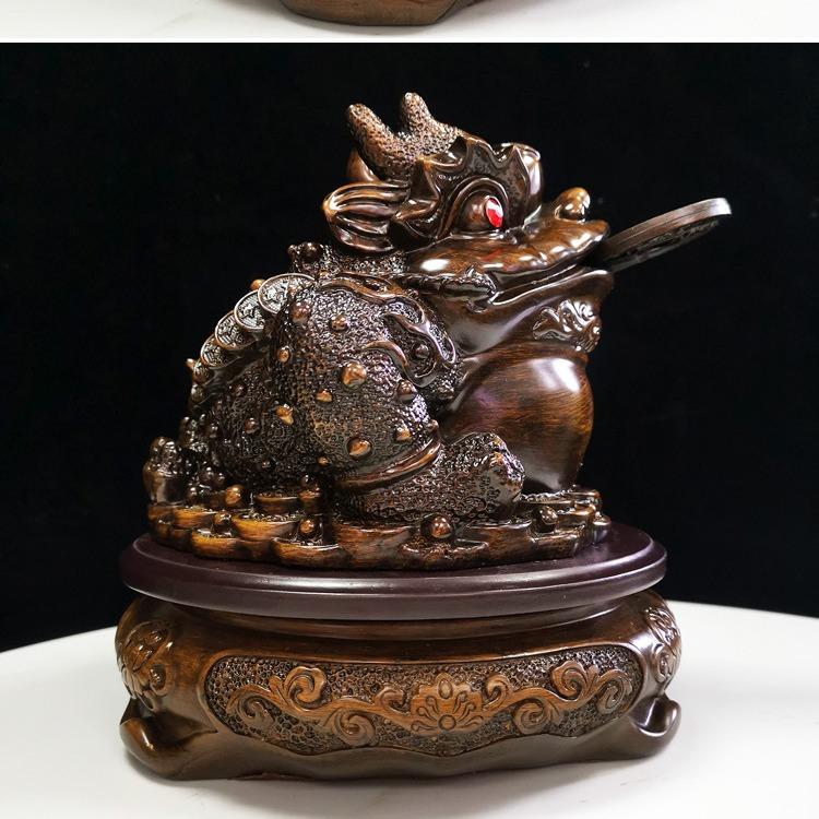 Tượng Thiềm Thừ Cóc 3 Chân Chiêu Tài Màu Gỗ size 20cm, Quà Tặng Tân Gia Khai Trương Sinh Nhật Decor