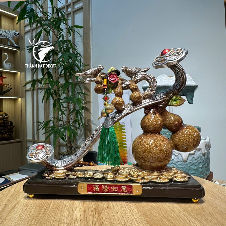 Tượng Ngũ Hồ Lô Trượng Như ý 30x9x25cm, Phong Thủy, Quà Tặng Decor Tân Gia Khai Trương Sinh Nhật.