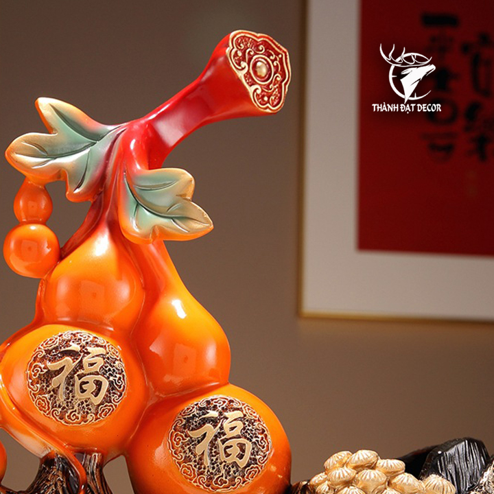 Đế Đặt Rượu Hồ Lô Phong Thủy Bột Đá – Màu Đỏ- Cam May Mắn, Trang Trí Quà Tặng Tân Gia Khai Trương