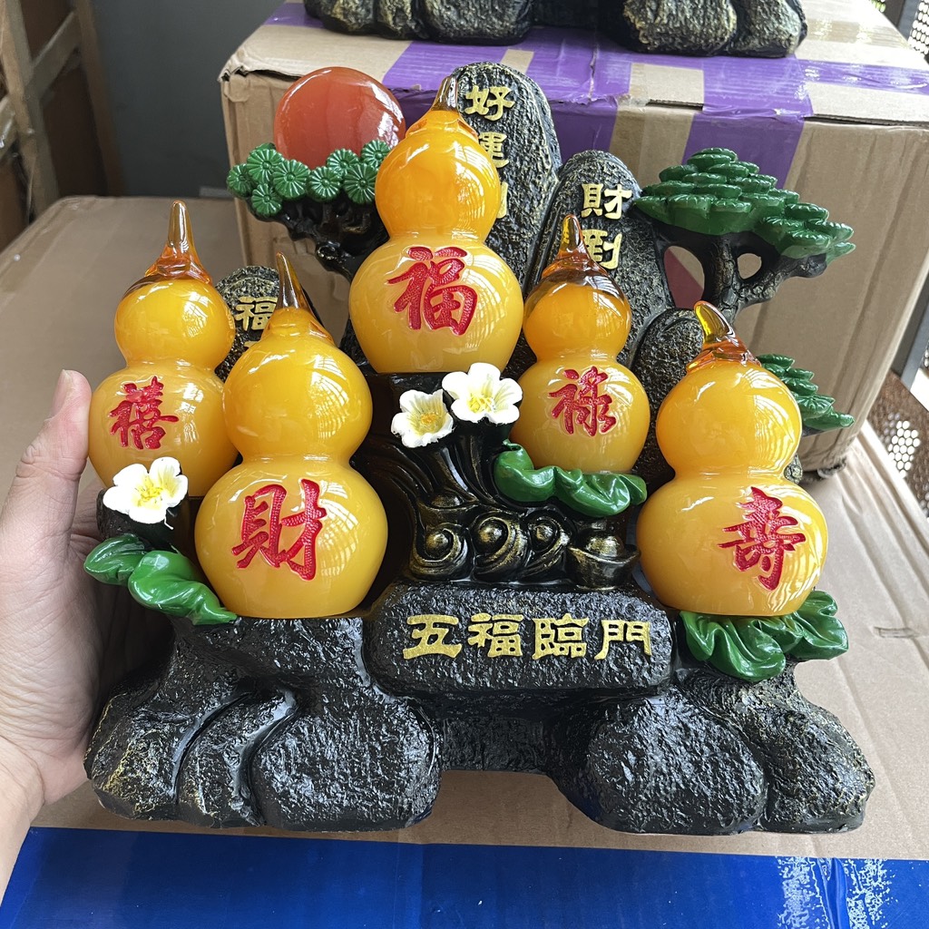 Tượng Phong Thủy Hồ Lô Ngũ Phúc Size 25 Màu Vàng Và Đỏ, Vật Phẩm Phong Thủy Làm Quà Tặng Tân Gia, Khai Trương, Sinh Nhật