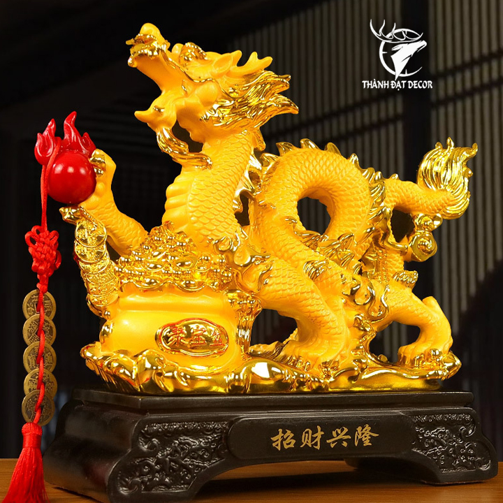 Tượng Rồng Phong Thủy 35x12x30cm Kim Sa Cát Vàng Chiêu Tài Lộc, Tuổi Thìn, Quà Tặng 12 Con Giáp