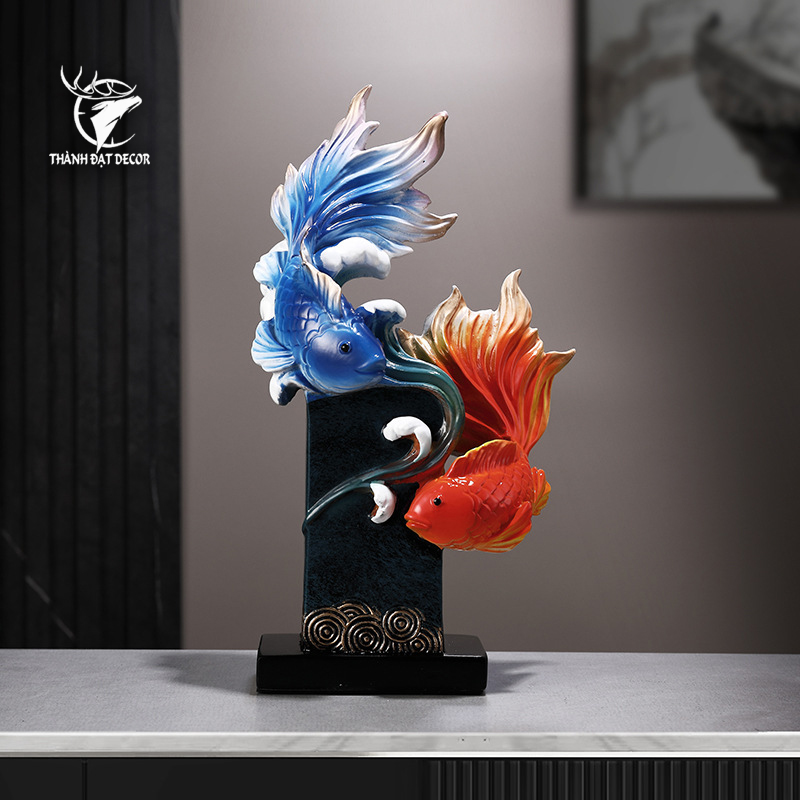 Tượng Cá Chép Song Ngư Vờn Sóng , Tượng Decor Trang Trí Nhà Cửa, Quà Tặng Tân Gia Khai Trương Sinh Nhật ý Nghĩa