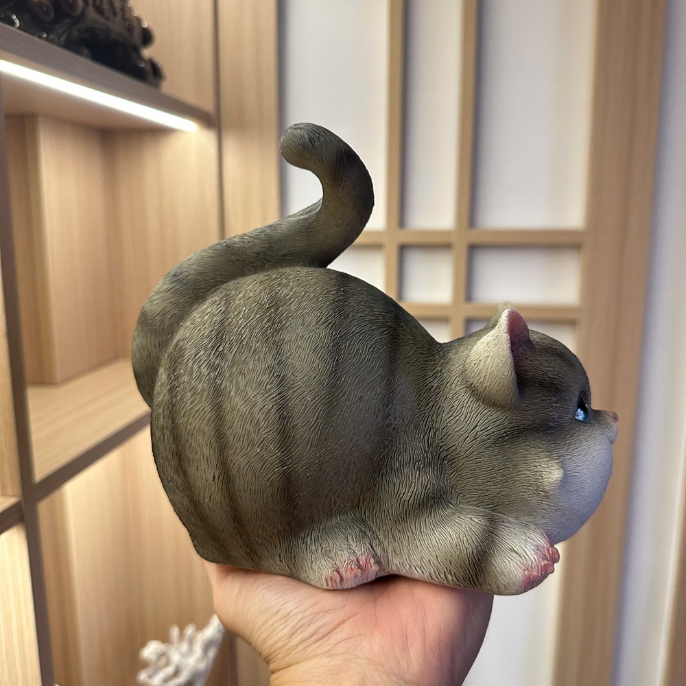 Tượng con mèo vàng mèo xám bột đá đúc trang trí, quà tặng tuổi mão decor tân gia khai trương sinh nhật