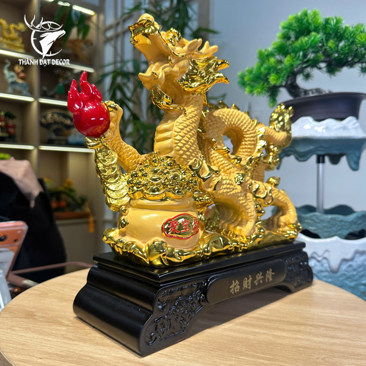 Tượng Rồng Phong Thủy 35x12x30cm Kim Sa Cát Vàng Chiêu Tài Lộc, Tuổi Thìn, Quà Tặng 12 Con Giáp