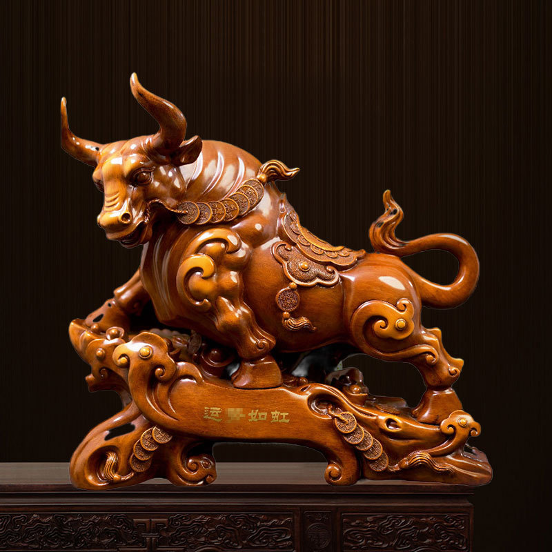 Tượng Trâu Tài Lộc Bột Đá Sơn Giả Gỗ Decor Phong Thủy Quà Tặng Tân Gia Khai Trương Sinh Nhật Để Bàn