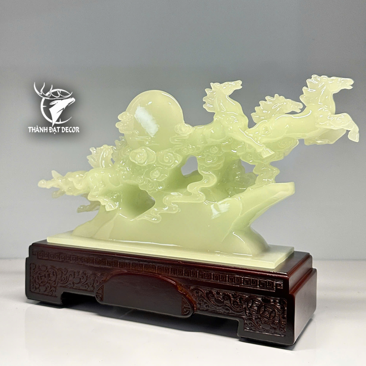 Tượng Bát Mã Truy Phong Trắng Ngọc, Mang Lộc Tài, May Mắn Vào Nhà Quà Tặng Tân Gia Khai Trương Decor