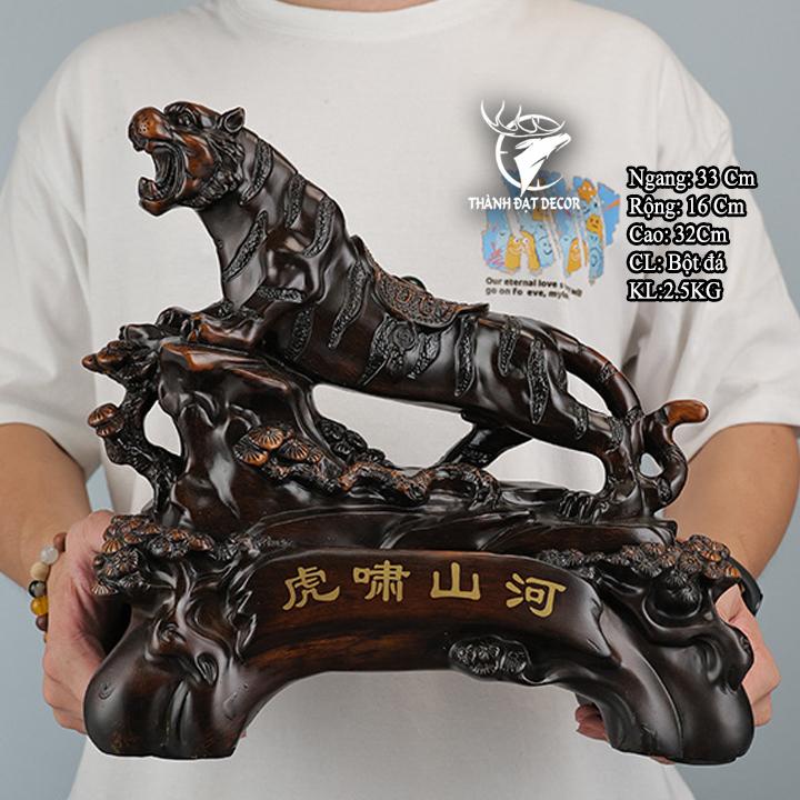 Tượng Hổ Phong Thủy Sơn Giả Gỗ 37x13x27cm – Trấn Trạch, Chiêu Tài, Hổ Gầm Sơn Hà