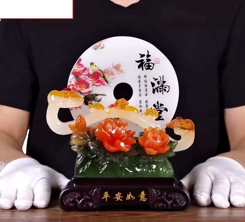 Đĩa Ngọc Phong Thủy Chim uyên Ương Trượng Như Ý size 29, Quà Tặng Tân Gia Khai Trương Trang Trí Nhà