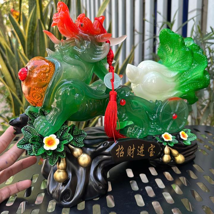 Tượng Tỳ Hưu kéo bắp cải phong thủy 36x13x29cm, Trấn trạch chiêu tài quà tặng tân gia khai trương.