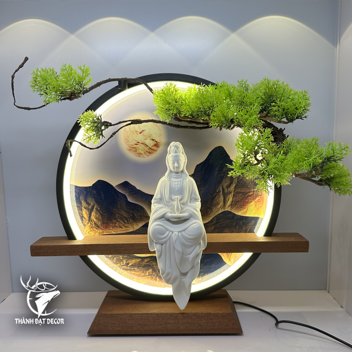 Tượng Phật Bà Quan Thế Âm Bồ Tát Gốm Sứ Trắng Size 20 , Decor Kệ Đèn Phong Thủy Thờ Cúng, Thiền Định
