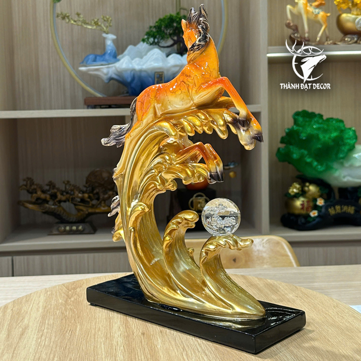 Tượng Phong Thủy Song Mã Vờn Sóng Màu Cam, Quà Tặng Decor Khai Trương Tân Gia Sinh Nhật Ý Nghĩa