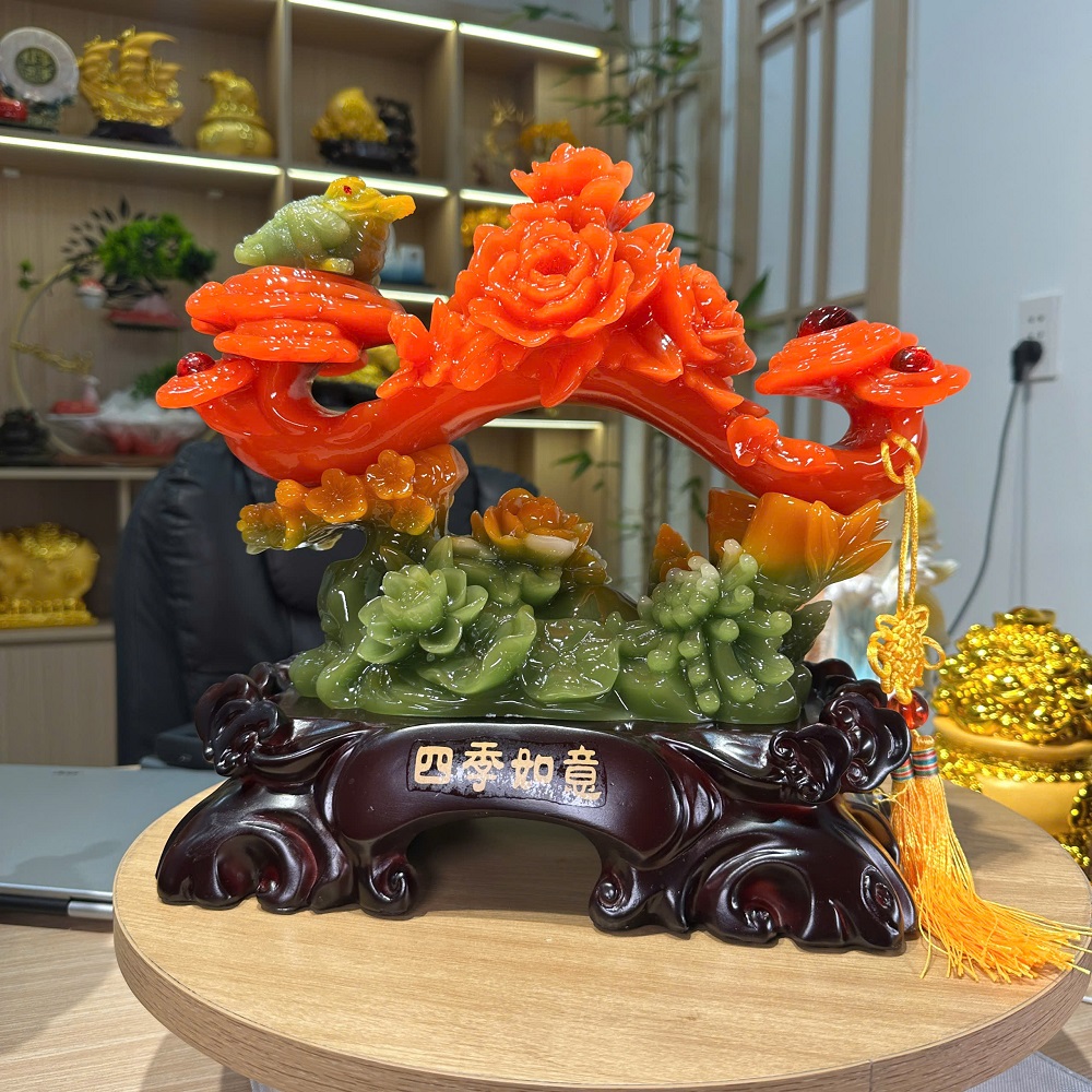 Tượng Trượng Như Ý Tứ Quý Phong Thủy 33x17x30Cm Decor Trang Trí Phòng Khách Quà Tặng Khai Trương