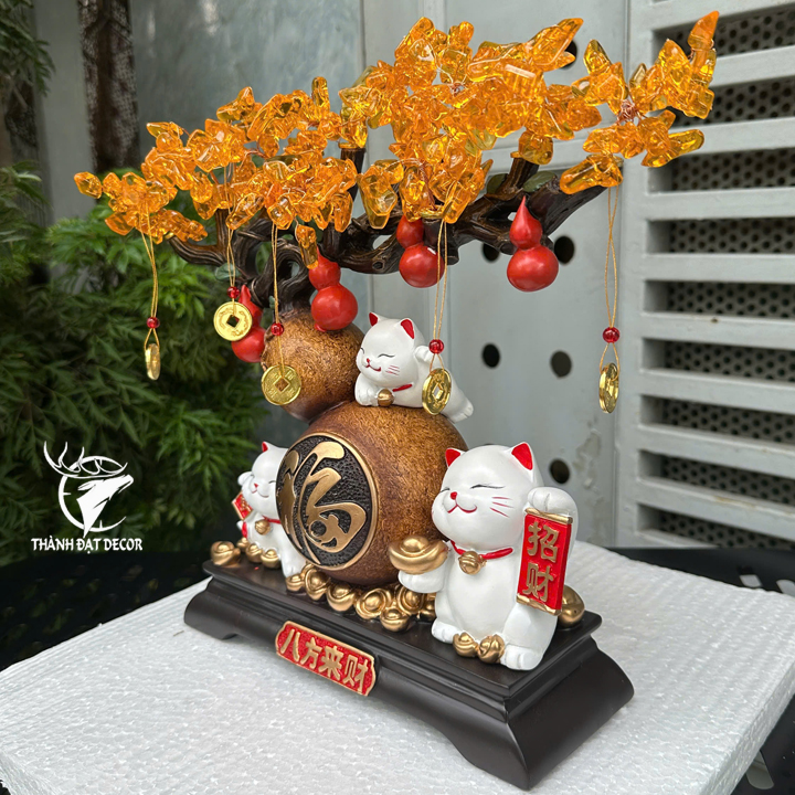 Tượng Mèo Thần Tài Hồ Lô Cây Tiền – Quà Tặng Trang Trí Nhà Cửa, Bàn Làm Việc Phong Thủy Chiêu Lộc