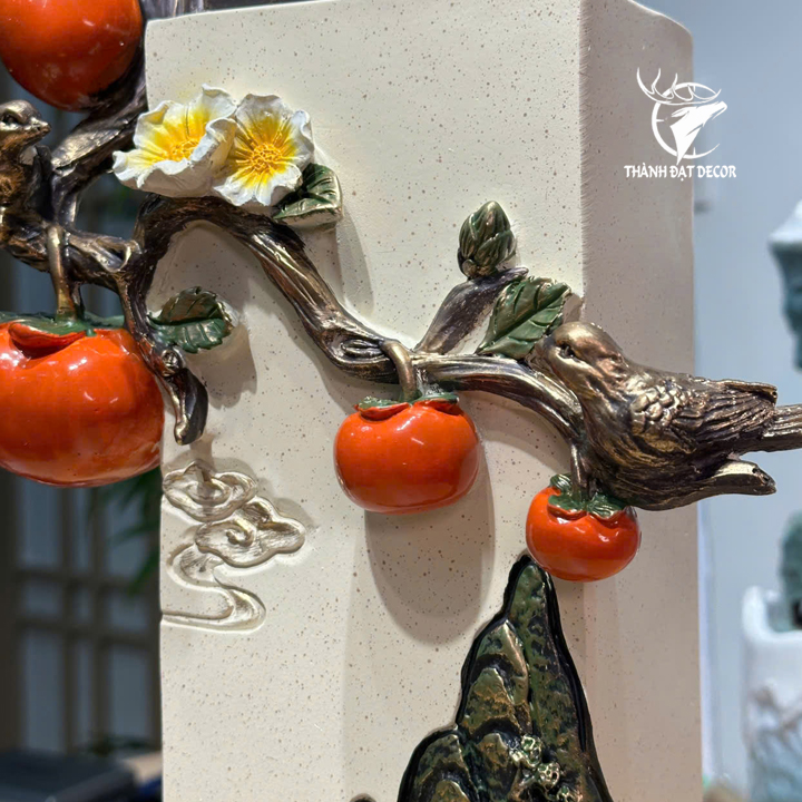 Tượng Cành Hồng Phong Thủy Bám Trụ Đá 21x12x32cm, Quà Tặng Tân Gia Khai Trương Sinh Nhật, Decor Nhà