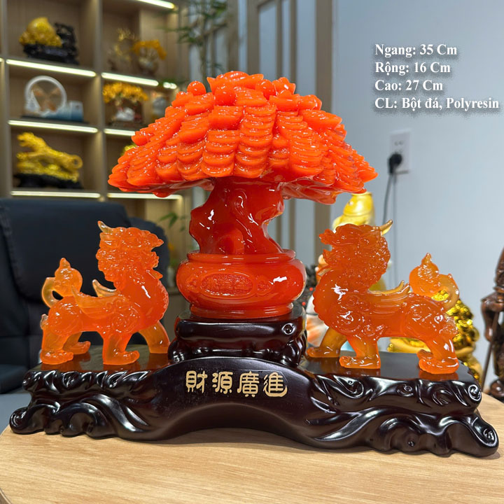 Tượng Cặp Kỳ Lân Tụ Bảo 35x16x27, Phong Thủy May Mắn Tài Lộc, quà tặng tân gia khai trương sinh nhật