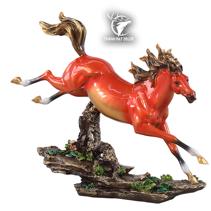 Tượng Ngựa Phong Thủy Mã Đáo Thành Công Màu Cam Trang Trí Phòng Khách Bàn Làm Việc Quà Tặng Khai Trương Tân Gia