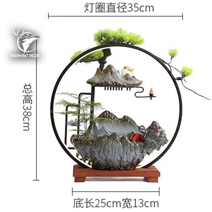 Thác Nước Phong Thủy Di Lặc Gốm Sứ Có Đèn, Tạo Sương, Đốt Trầm, decor Tặng Tân Gia Khai Trương Spa