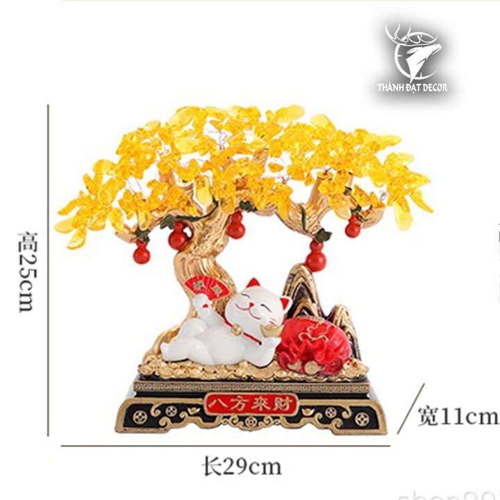 Tượng Phong Thủy Cây Tiền Mèo Tài Lộc,Decor Trang Trí Nhà Cửa Quà Tặng Tân Gia Khai Trương Sinh Nhật