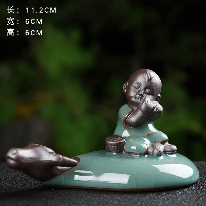 Tượng Gốm Sứ mini Tráng Men Hình Chú Tiểu và Lão Tử Trang Trí Tiểu Cảnh, Cây Bonsai, Cây Cảnh, Hòn Non Bộ, Hồ Thủy Sinh