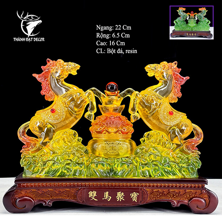 Tượng Phong Thủy Song Mã Tụ Bảo Lưu Ly – Biểu Tượng Thành Công, Chiêu Tài Đón Lộc Decor Quà Tặng Tân Gia Khai Trương