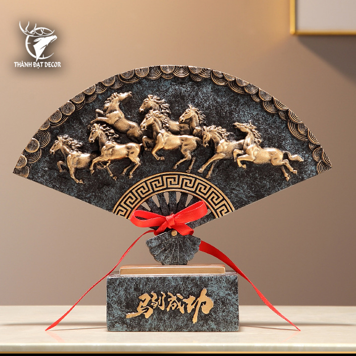 Tượng Ngựa Phong Thủy Quạt Mã Đáo Thành Công Bát Mã Truy Phong– Decor, Quà Tặng Khai Trương, Tân Gia