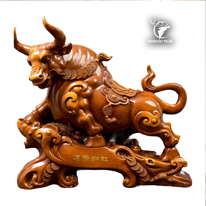Tượng Trâu Tài Lộc Bột Đá Sơn Giả Gỗ Decor Phong Thủy Quà Tặng Tân Gia Khai Trương Sinh Nhật Để Bàn