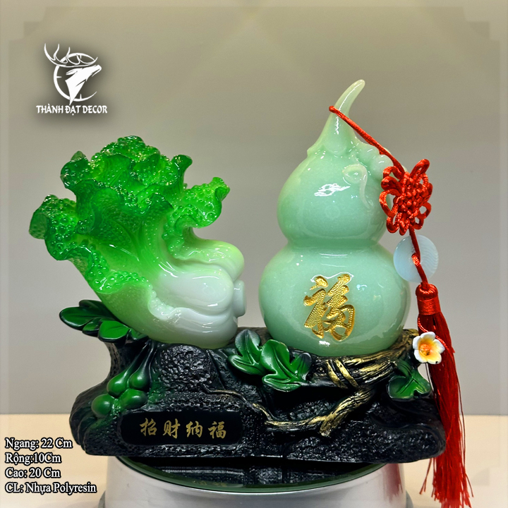 Tượng Phong Thủy Hồ Lô Trắng Bắp Cải size 22, Quà Tặng Tân Gia, Khai Trương, Sinh Nhật, Trang Trí Decor