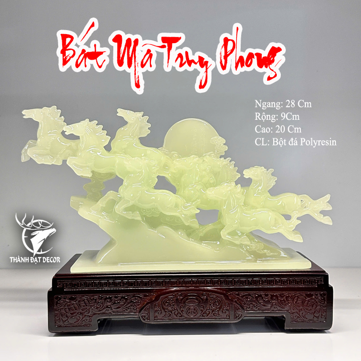 Tượng Bát Mã Truy Phong Trắng Ngọc, Mang Lộc Tài, May Mắn Vào Nhà Quà Tặng Tân Gia Khai Trương Decor