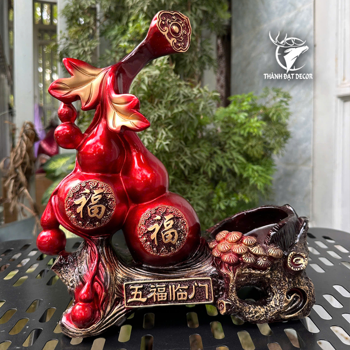Đế Đặt Rượu Hồ Lô Phong Thủy Bột Đá – Màu Đỏ- Cam May Mắn, Trang Trí Quà Tặng Tân Gia Khai Trương