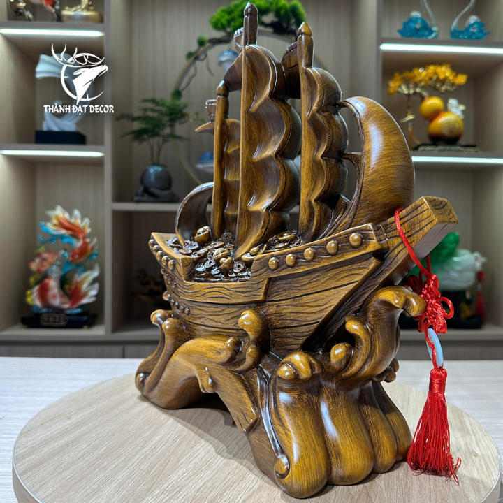 Tượng Thuyền Thuận Buồm Xuôi Gió Bằng Bột Đá Cao Cấp, Chiêu Tài Hút Lộc Quà Tặng Tân Gia Khai Trương