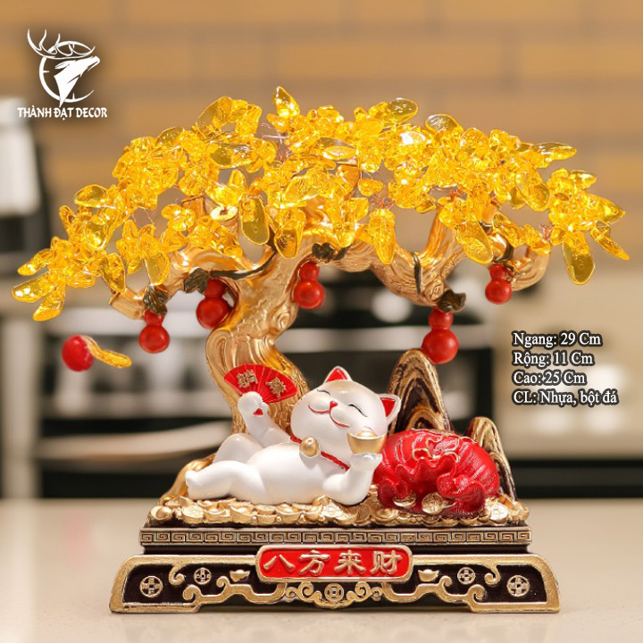 Tượng Phong Thủy Cây Tiền Mèo Tài Lộc,Decor Trang Trí Nhà Cửa Quà Tặng Tân Gia Khai Trương Sinh Nhật