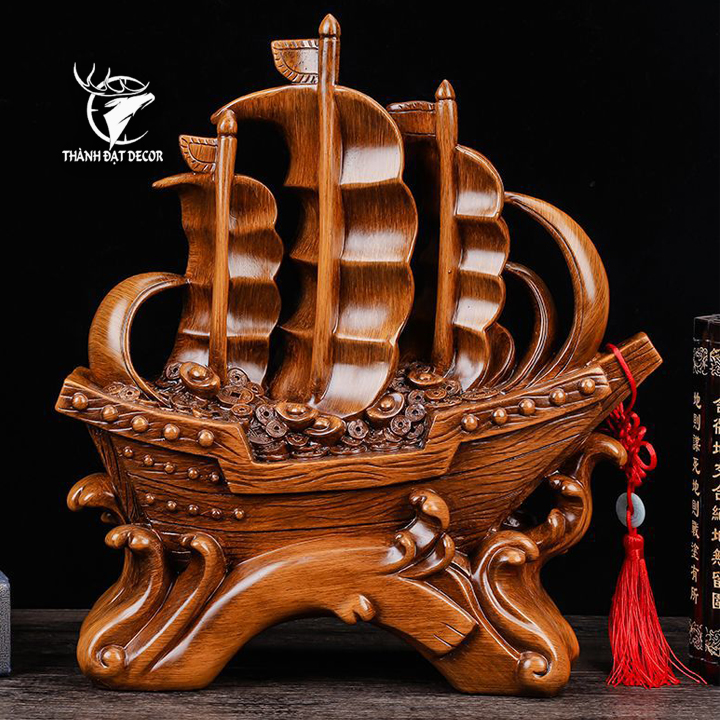Tượng Thuyền Thuận Buồm Xuôi Gió Bằng Bột Đá Cao Cấp, Chiêu Tài Hút Lộc Quà Tặng Tân Gia Khai Trương
