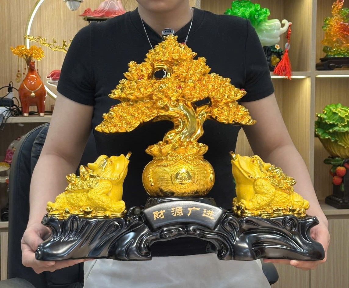 Tượng Phong Thuỷ Cây Tài Lộc Tỳ Hươu, Cóc Thiềm Thừ 44x14x35, Quà Tặng Tân Gia Khai Trương Sinh Nhật