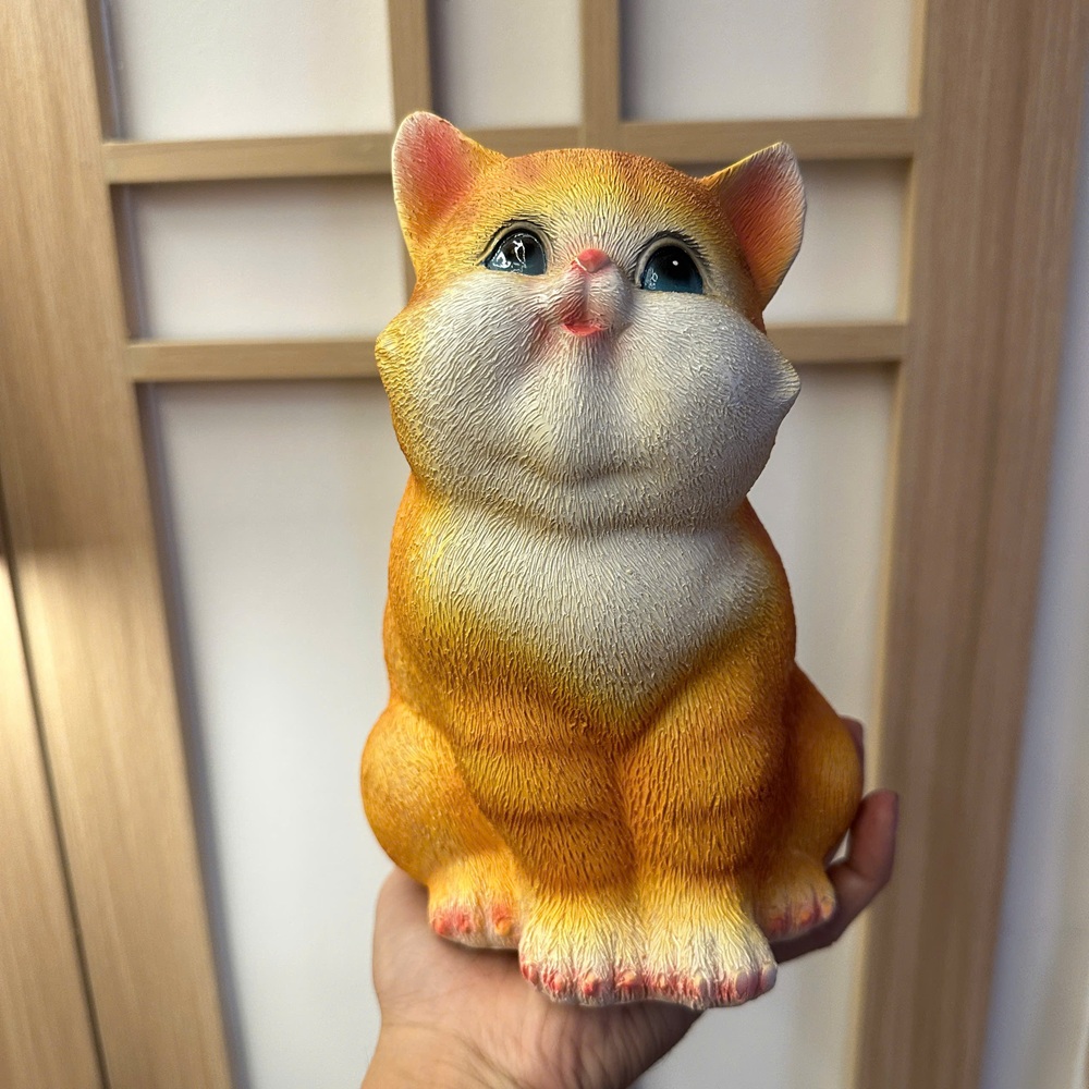 Tượng con mèo vàng mèo xám bột đá đúc trang trí, quà tặng tuổi mão decor tân gia khai trương sinh nhật