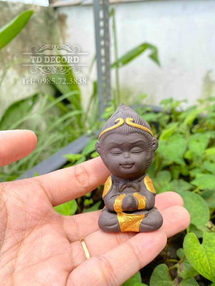 Tượng Tôn Ngộ Không Size Mini 6cm , Tượng Tôn Ngộ Không Bái Thiền Bằng Gốm